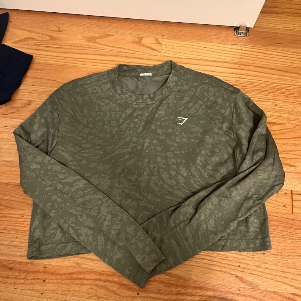 Gymshark Adapt Animal Seamless Long Sleeve Top Iguana Green Womens Medium